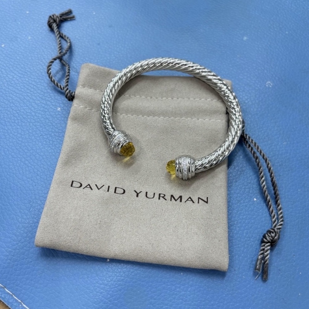 David Yurman Silver Bracelet with Yellow Gemstones 7mm